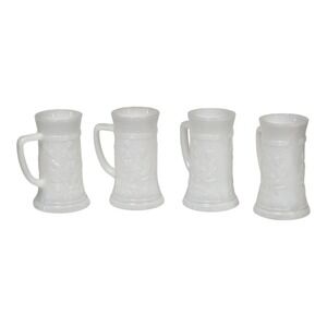 Vtg Federal Milk Glass German Beer Steins (4) w/ Tavern Saloon Bar Scene Barware
